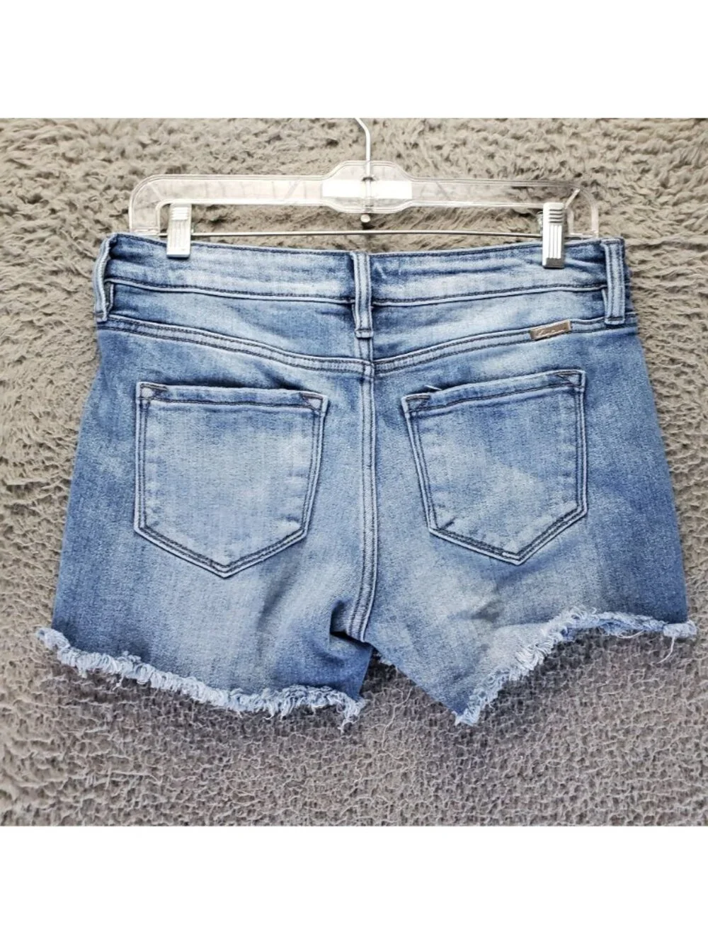 KanCan Shorts Womens Large Blue Denim Frayed Hem High-Rise Stretchy Jorts *Read*